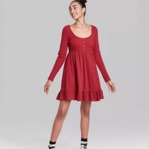 Wild Fable Women’s Red Waffle Knit Long Sleeve Dress